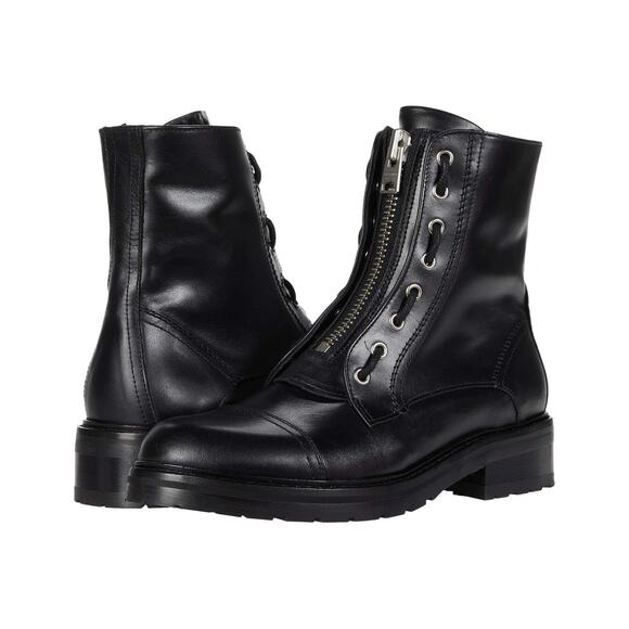 NWOB All Saints Ariel Black Leather Combat Boots Zipper Size EU 35